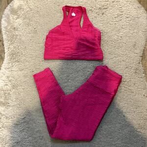 Booty By Brabants Croco Skin Leggings Sports Bra Matching Set Pink Large